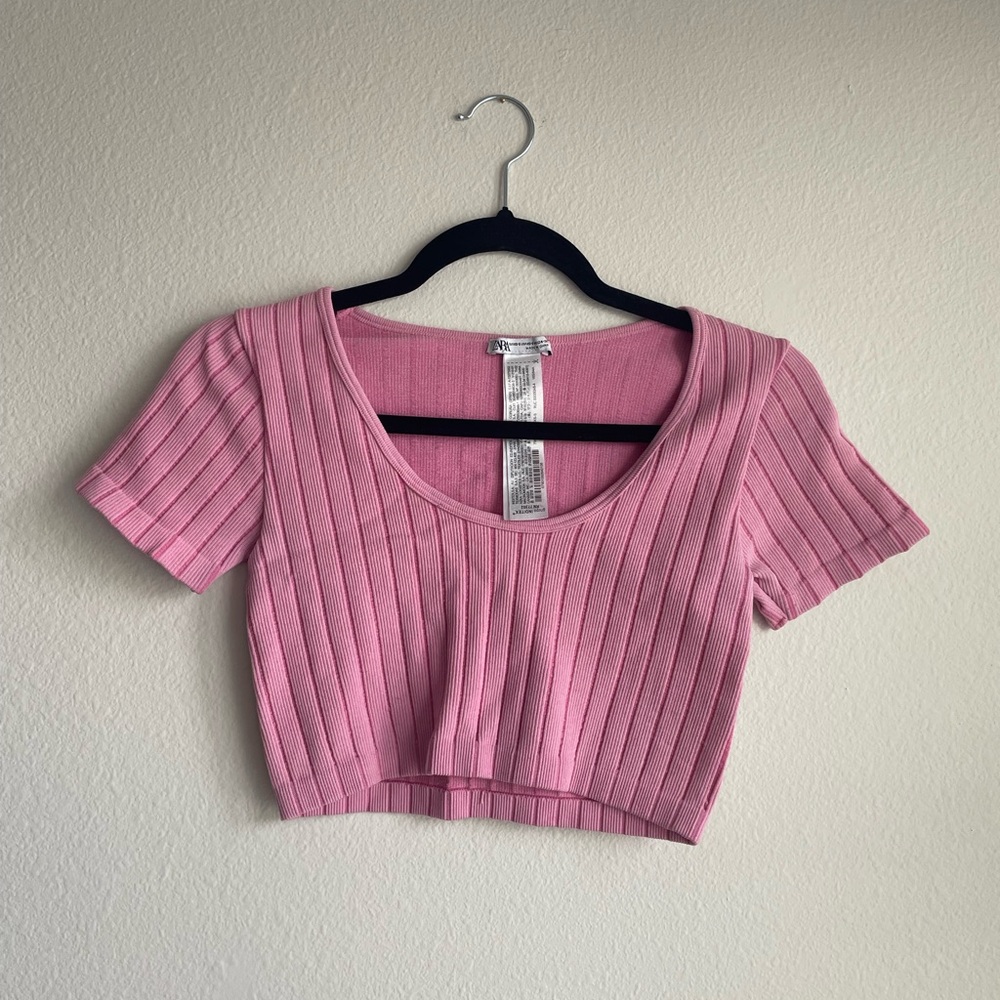 Zara Pink Ribbed Crop Top